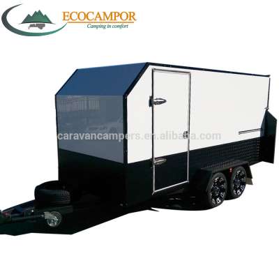 Off road enclosed camping food caravan, easy tow camper trailer